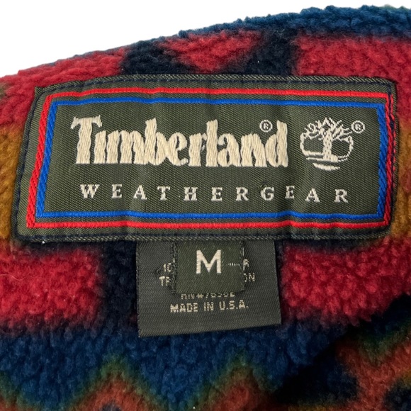 Timberland Mens Medium 90’s Fleece Sweater Aztec Made in USA Jumper Vintage Rare - Picture 6 of 9